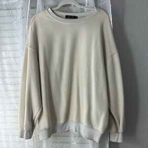 Cream Crewneck Sweater Oversized Fit Ribbed Details